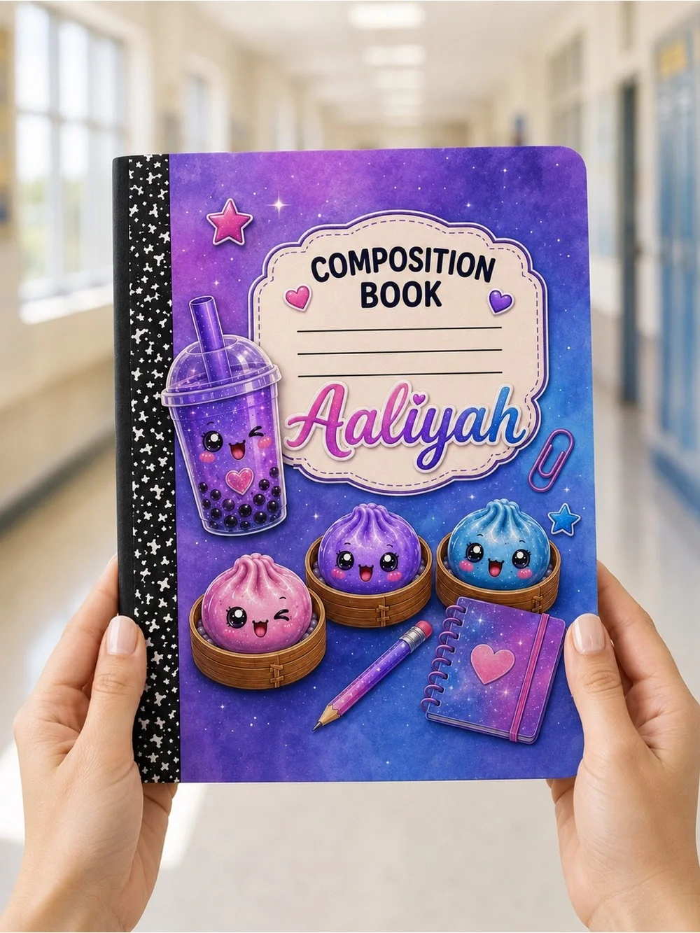 Personalized Kawaii Composition Notebook for Girls – Custom Name